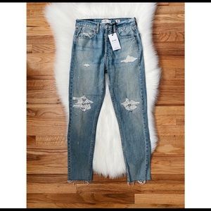 Re/Done High Rise Ankle Crop Jeans in Light Repair Size 26 NWT